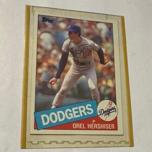 1985 Orel Hershiser Rookie Card Dodgers Baseball Card with Blue and Red Accents